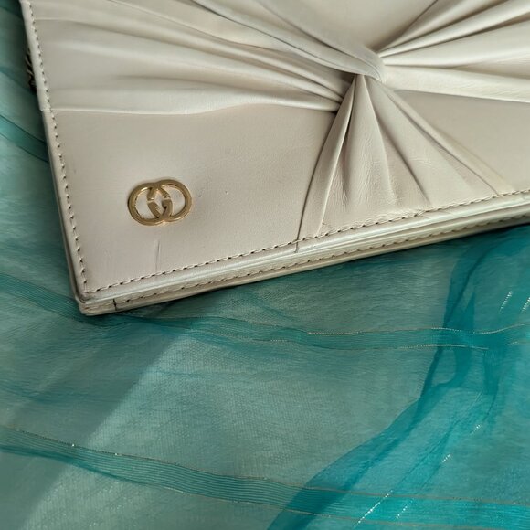 VINTAGE BEIGE CREAM ENVELOPE BAG GENUINE LEATHER 1970s Like New - Picture 4 of 11